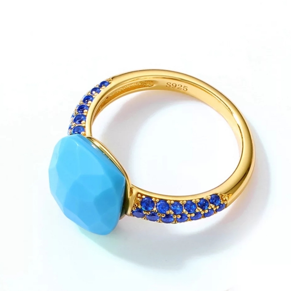 Vermeil Blue Agate Ring.   S6.5